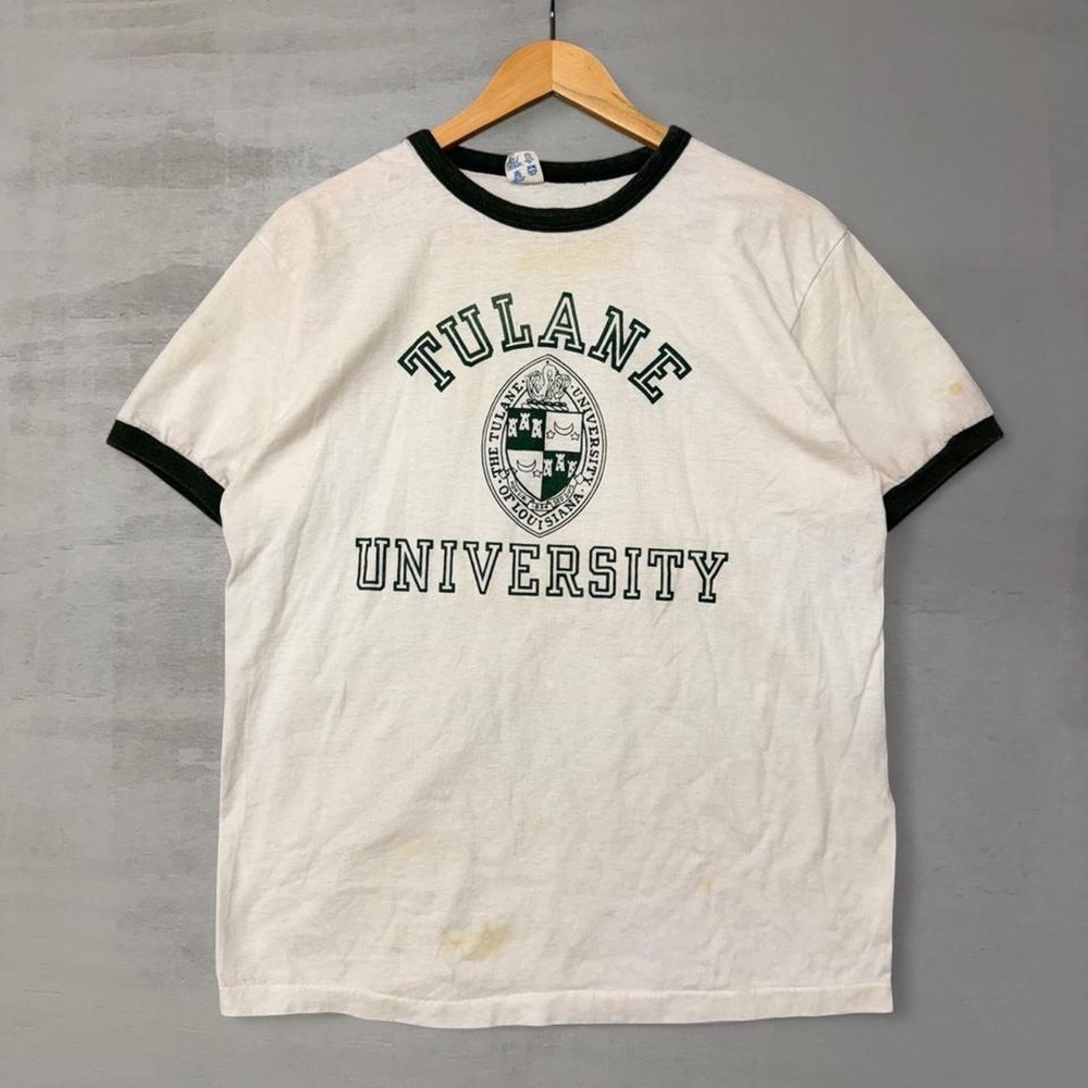 Vintage Champion Tulane University Ringer Tee‎ White 50/50 Green Vintage 70s XL